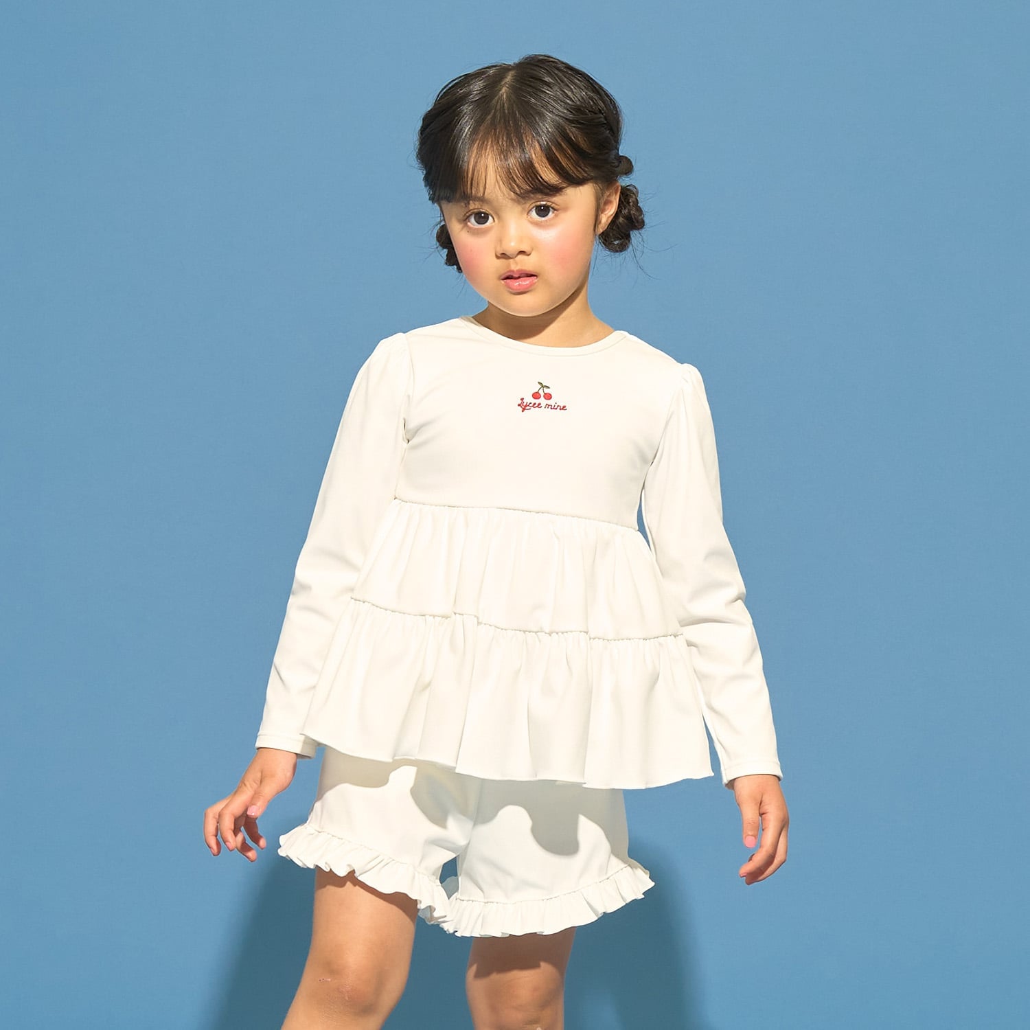 【SWIM】【UVカット】ティアードラッシュガード・フリルパンツセット