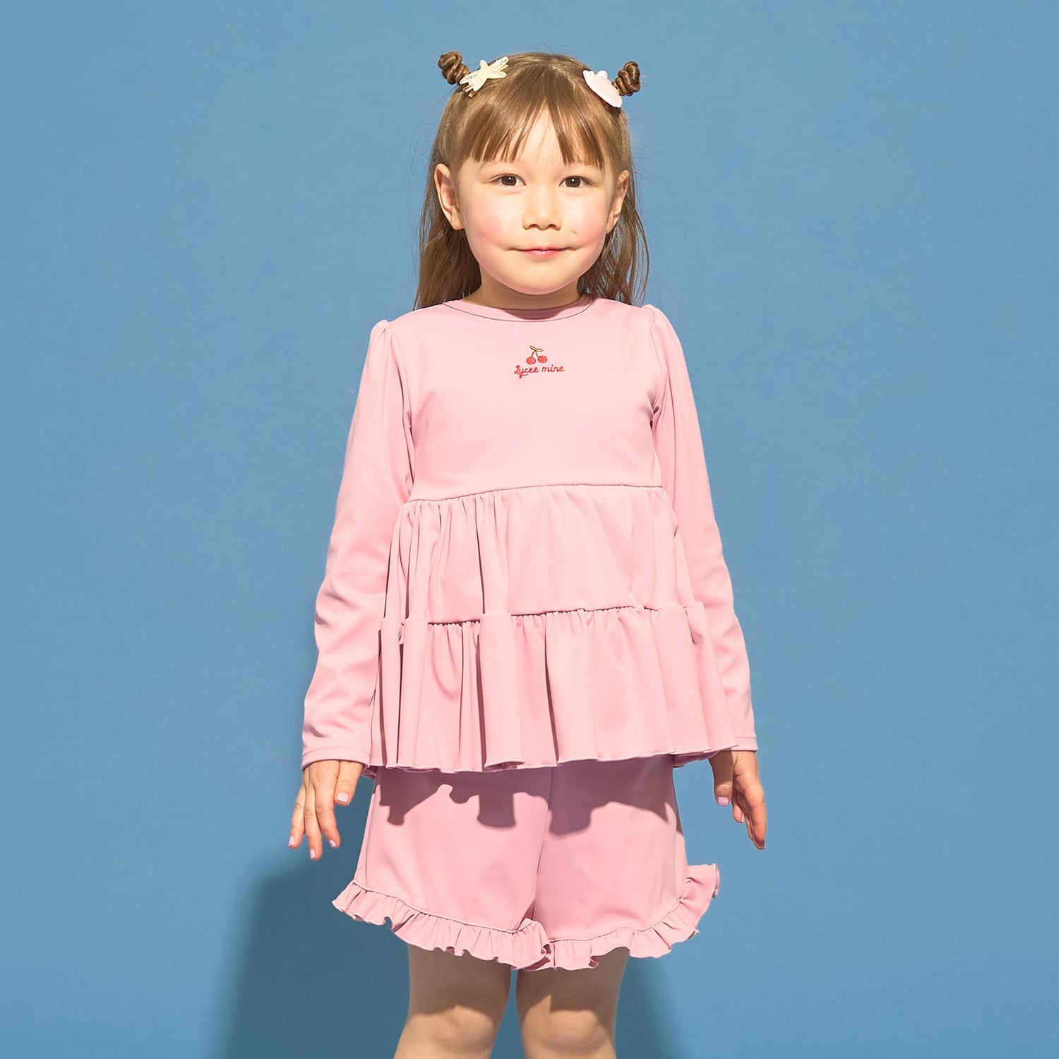 【SWIM】【UVカット】ティアードラッシュガード・フリルパンツセット