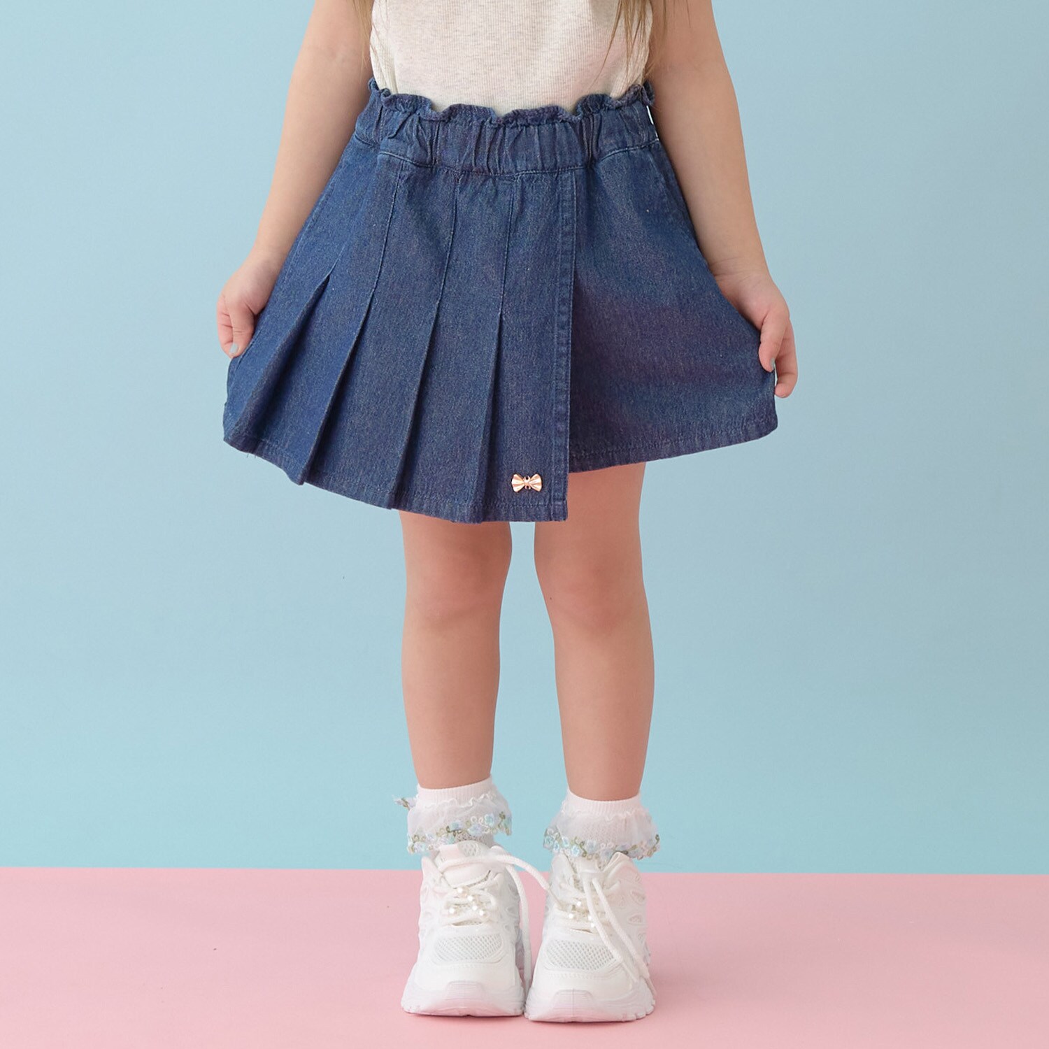 フロントプリーツハートポケットデニムスカパン