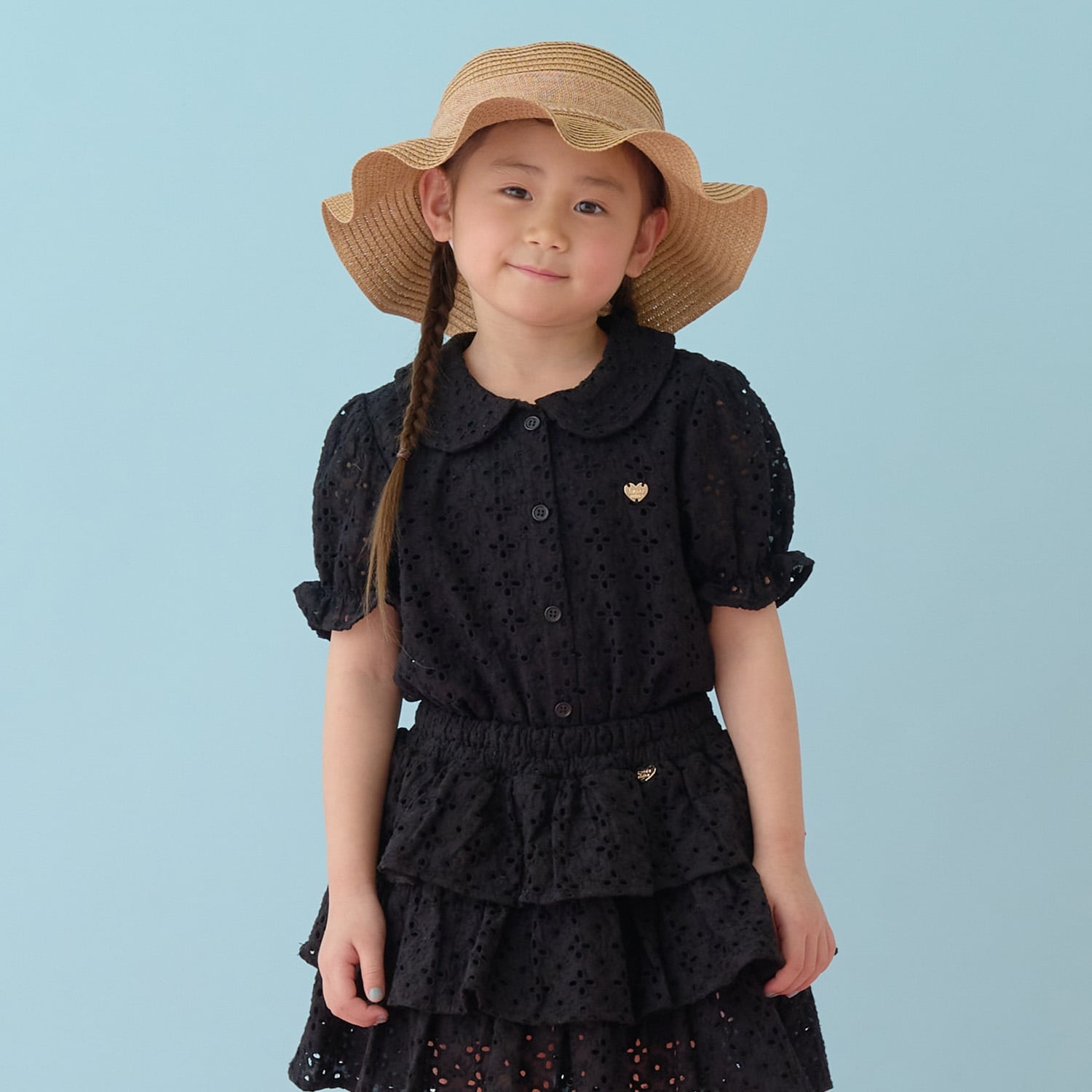 【綿100％】【セットアップ可能】コットンレースパフスリーブブラウス