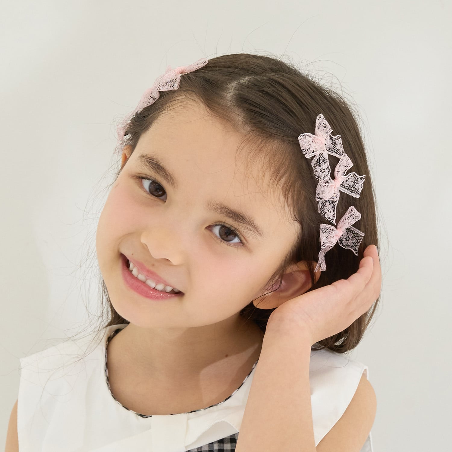 レースリボンミニヘアクリップ(6コセット)