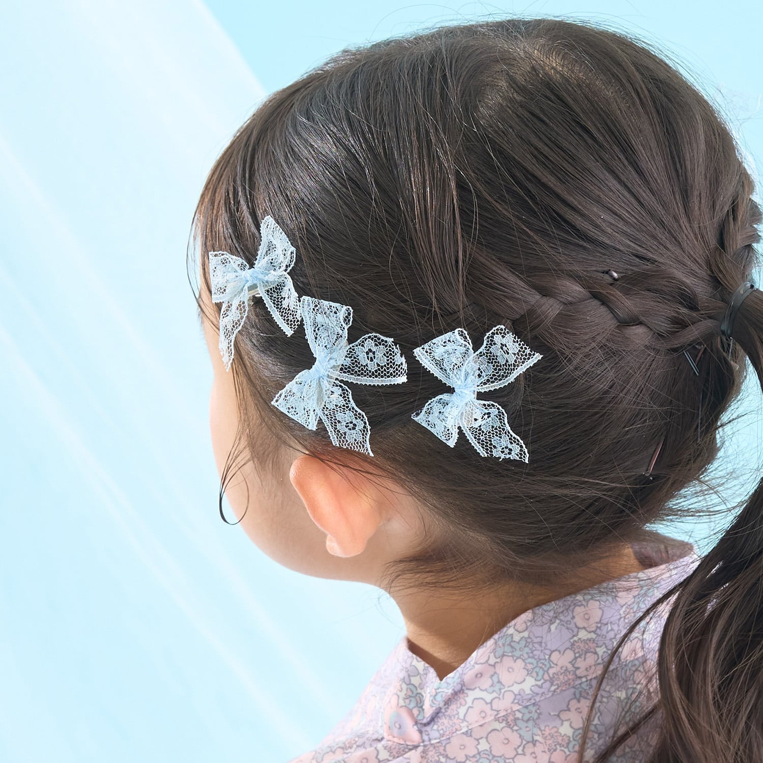 レースリボンミニヘアクリップ(6コセット)