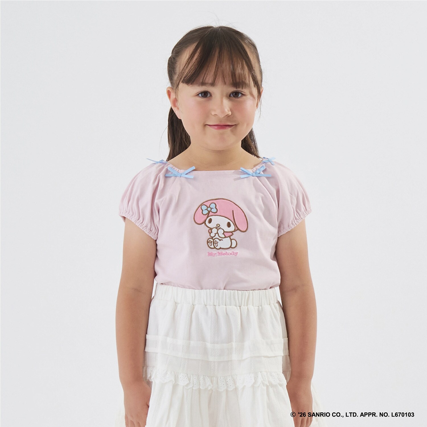 【サンリオキャラクターズ】【綿100%】【シャーベットＴ】アソートアップリケリボン付きＴシャツ