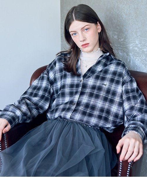 オンブレチェックシャツ【韓国ファッション】