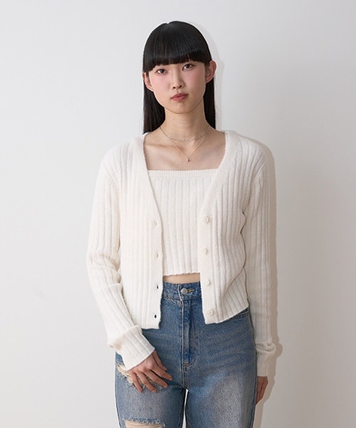 リブカーデキャミSET【韓国ファッション】