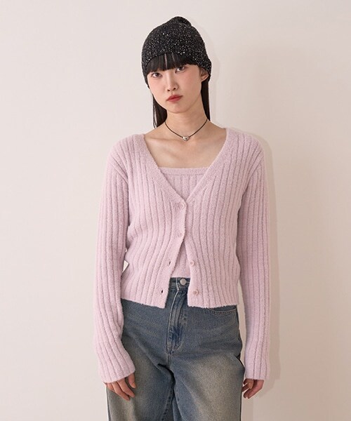 リブカーデキャミSET【韓国ファッション】