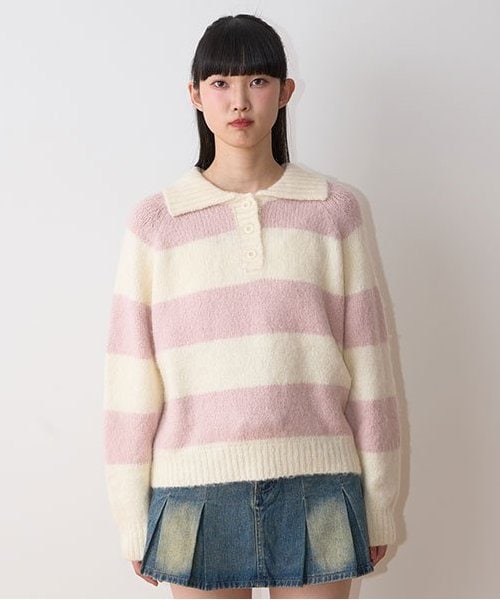 太ボーダー衿つきニット【韓国ファッション】