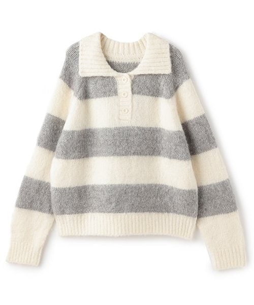 太ボーダー衿つきニット【韓国ファッション】