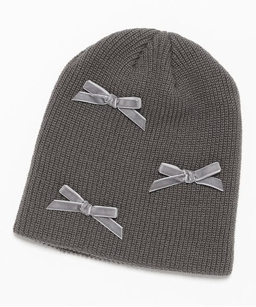 ベロアリボンニット帽【韓国ファッション】