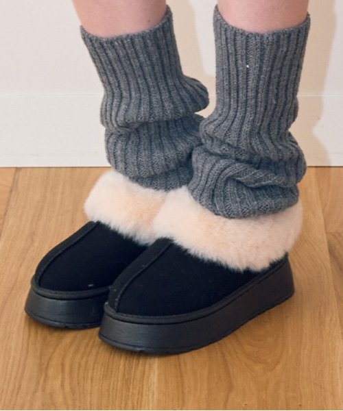 フェイクファームートン風アンクルブーツ【韓国ファッション】