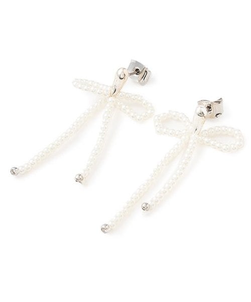 パールリボンピアス【韓国ファッション】