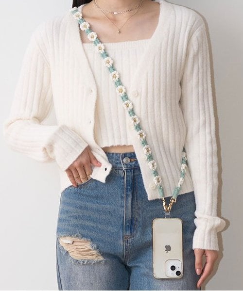 ロングマクラメフラワーストラップ【韓国ファッション】