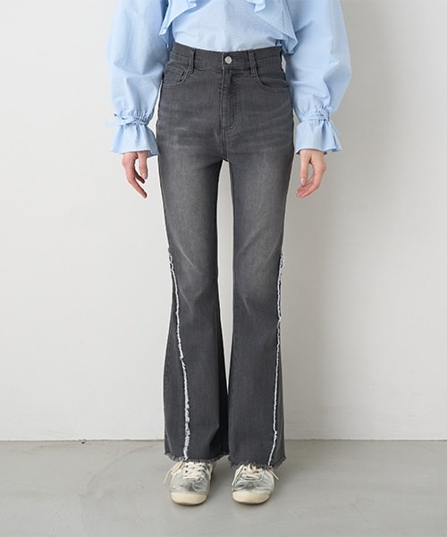 フリンジデニムフレアパンツ【韓国ファッション】