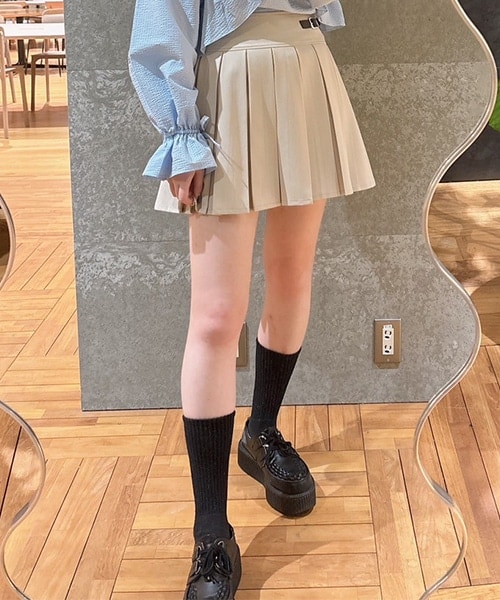 キルトベルトプリーツスカート【韓国ファッション】