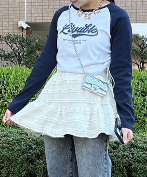 シャーリングラグランロンT【韓国ファッション】