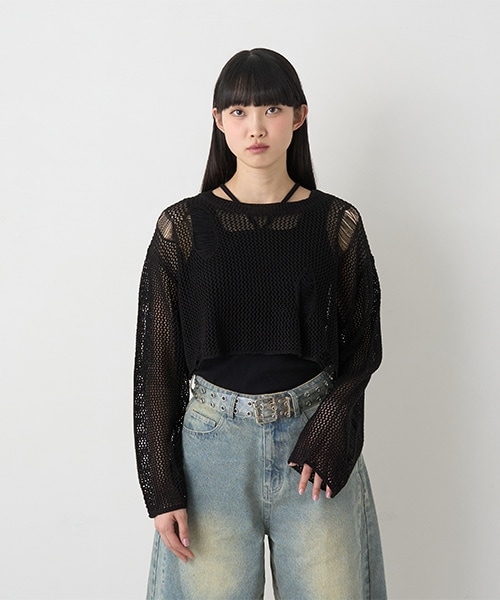 ダメージメッシュニット【韓国ファッション】