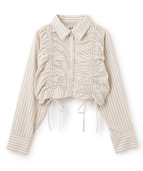 シャーリングリボンブラウス【韓国ファッション】