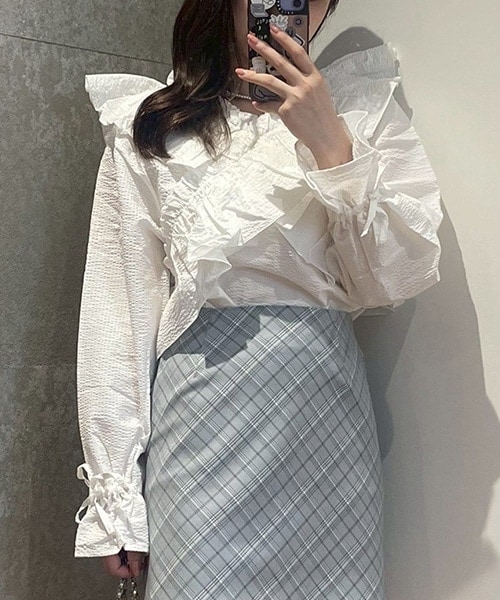 クロスフリルブラウス【韓国ファッション】