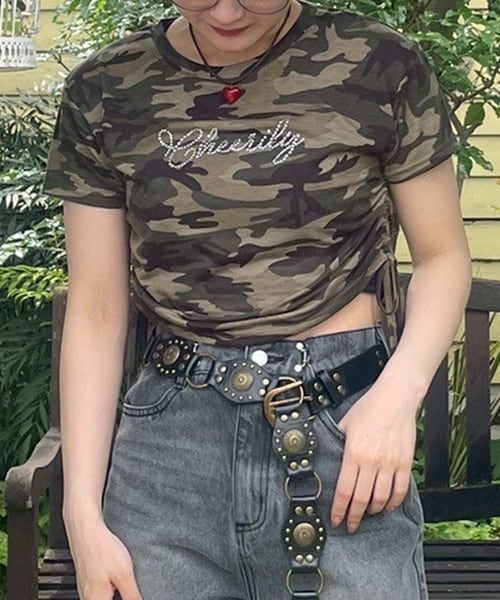 ViVi9月号掲載ストーンロゴ半袖Tシャツ【韓国ファッション】