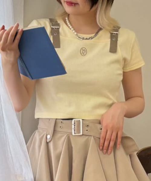 ビスチェレイヤード風半袖テレコ【韓国ファッション】