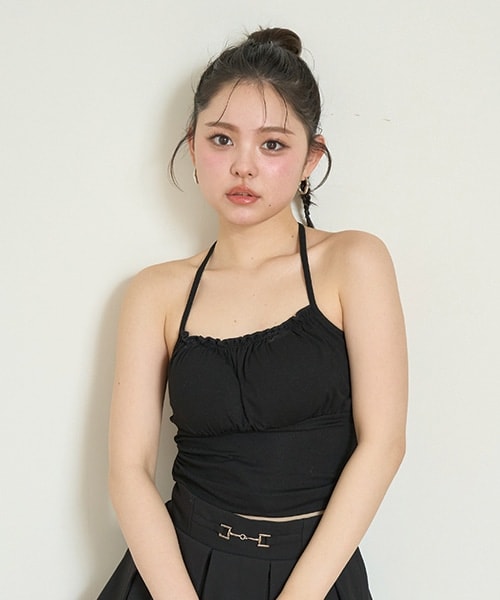 ギャザーホルターブラトップ【韓国ファッション】