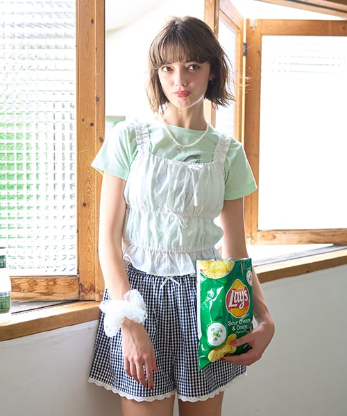 トップス mimi 2021-2022 A/W】メッシュ編みニットトップス（Tシャツ