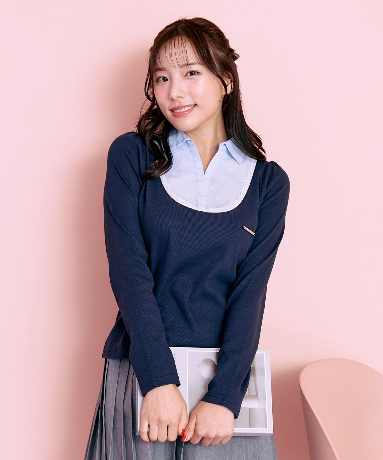 シャツレイヤードカットプルオーバー【韓国ファッション】