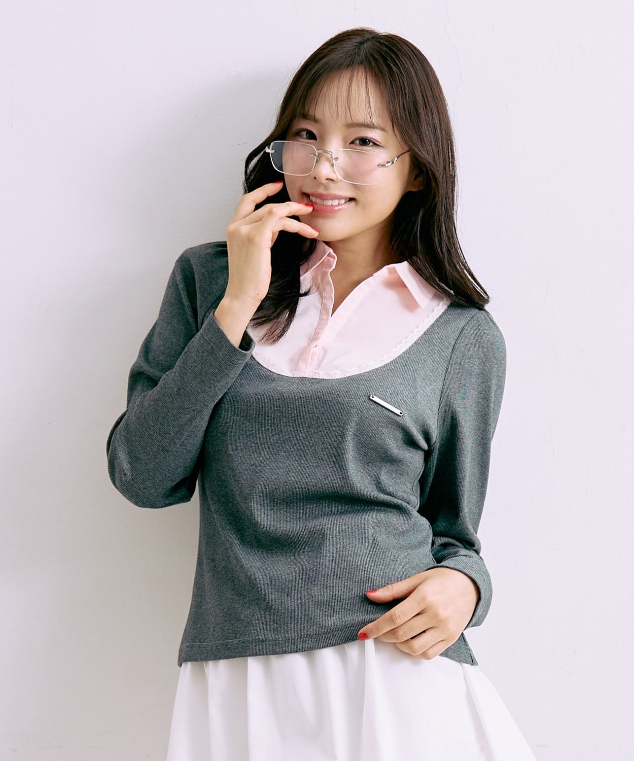 シャツレイヤードカットプルオーバー【韓国ファッション】