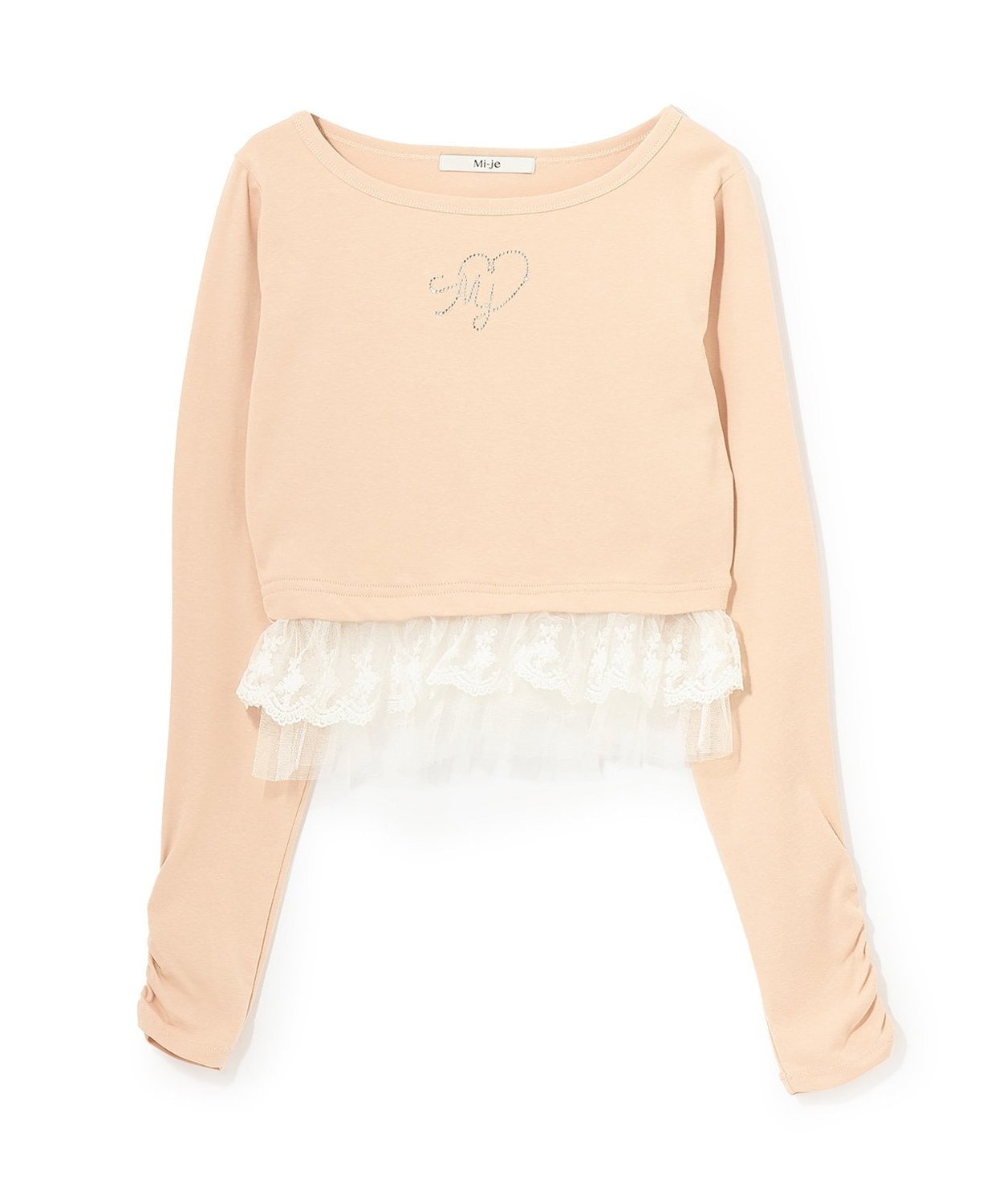 裾フリルラインストーンTシャツ【韓国ファッション】