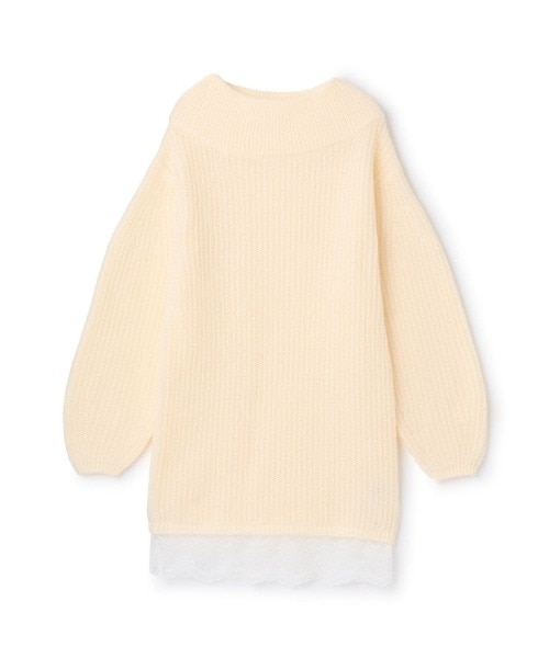 裾レースニットワンピース【韓国ファッション】