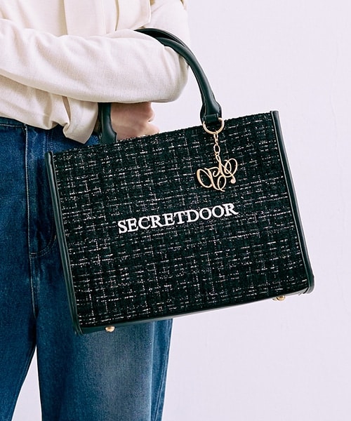 デニム×ツイードのキレイ目トートバッグ（Ssize） デニム×ツイードのキレイ目トートバッグ（Ssize） - メルカリ