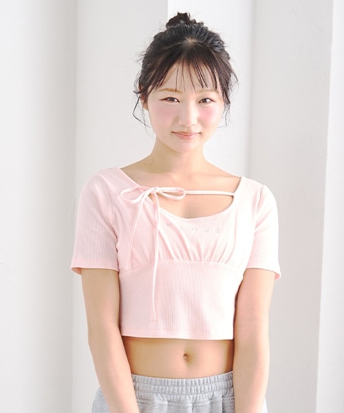 ラインストーンクロップド半袖Tシャツ