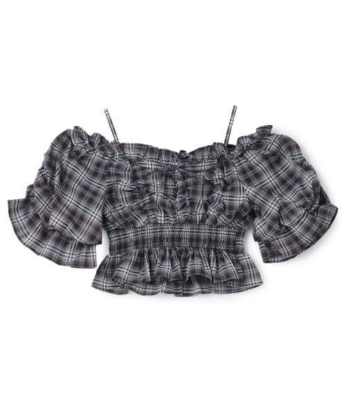 バルーンスリーブチェックブラウス