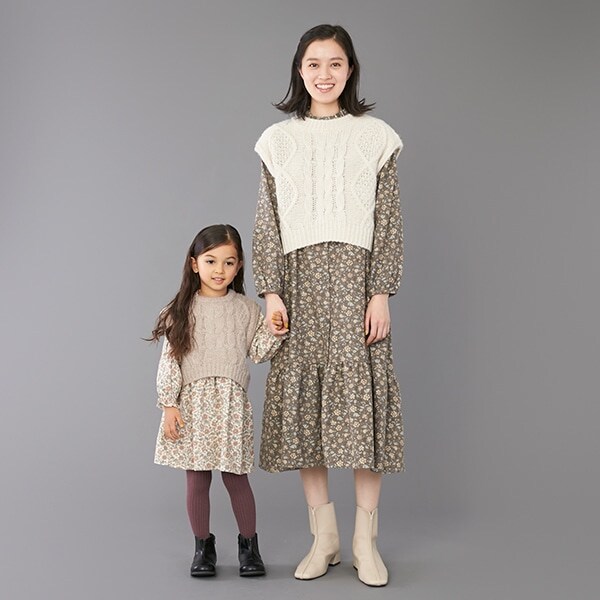 WEB限定色あり【リンク】ニット花柄ワンピセット