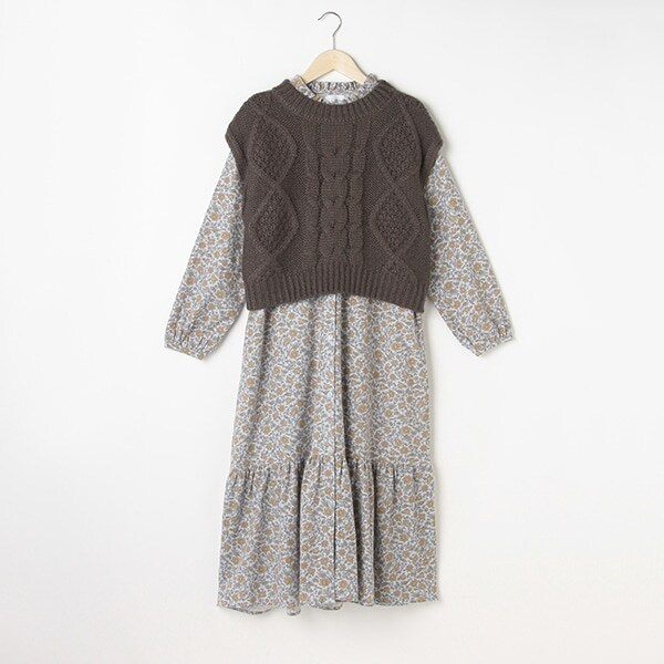 WEB限定色あり【リンク】ニット花柄ワンピセット