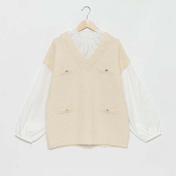 【リンク】ニットベストドッキングブラウス(レディース)