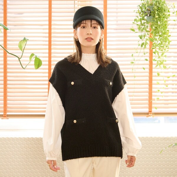 【リンク】ニットベストドッキングブラウス(レディース)