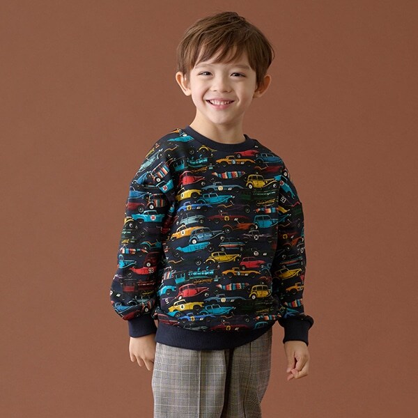 クラシックカー総柄裏毛ルーズプルオーバー