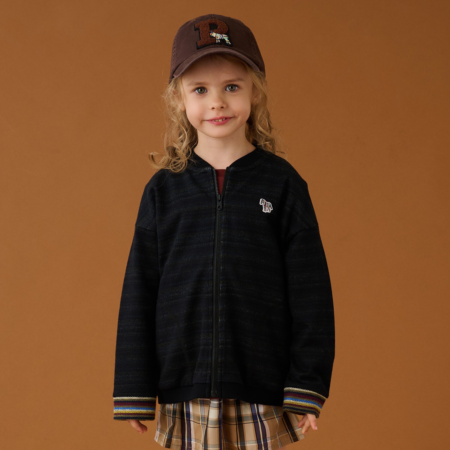 裏ボーダー裏毛ジップパーカ