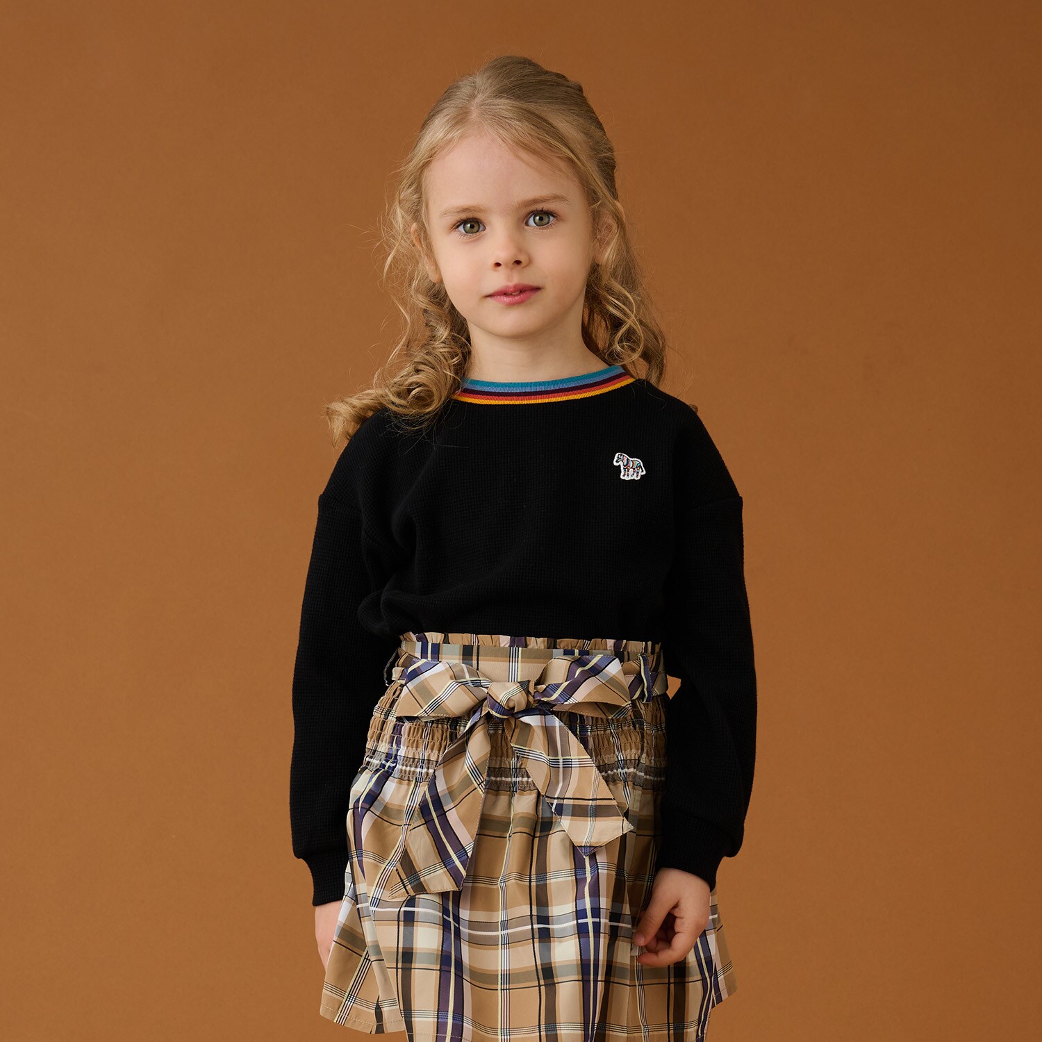 ラインリブワッフルルーズ長袖Tシャツ