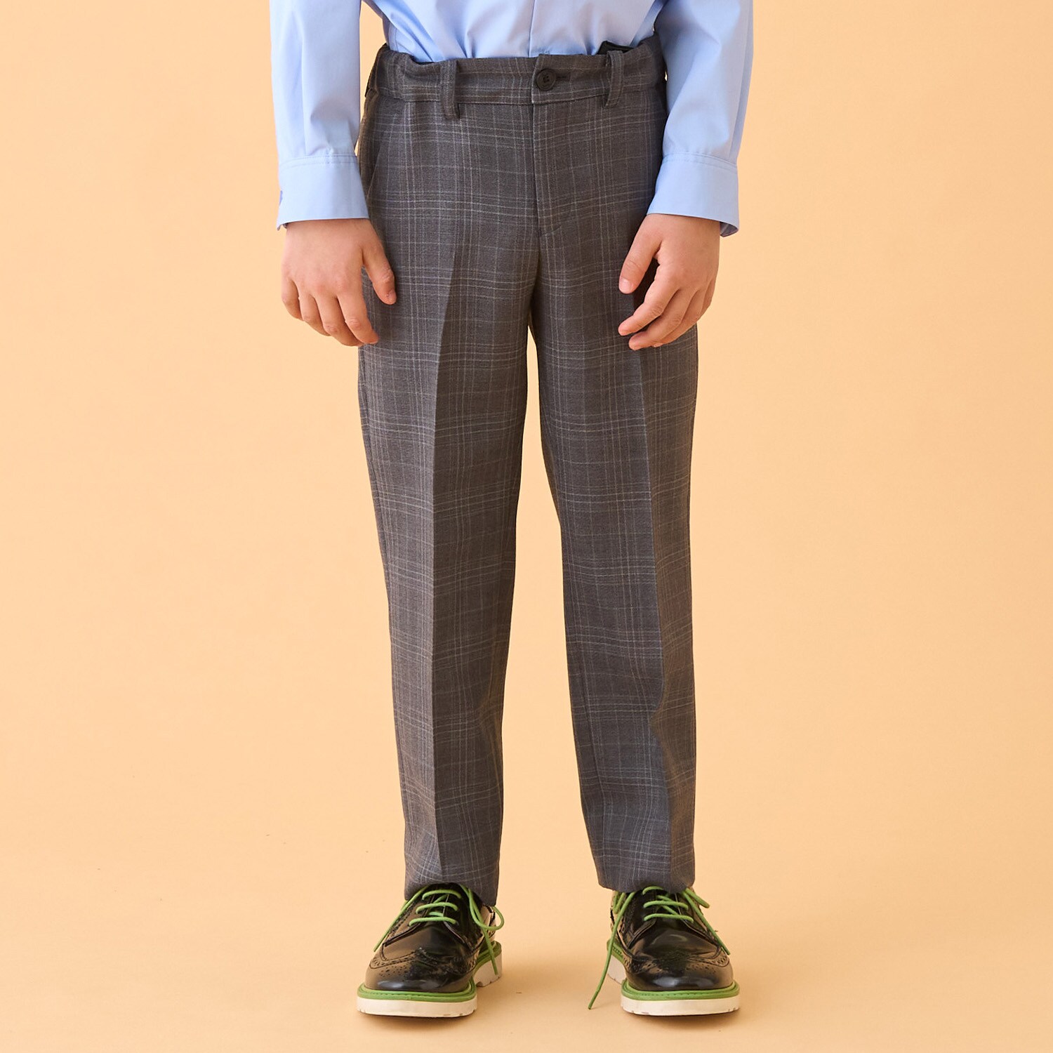 ウールグレーチェックスラックスパンツ