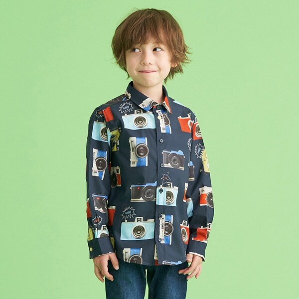 キッズ カメラ総柄長袖シャツ