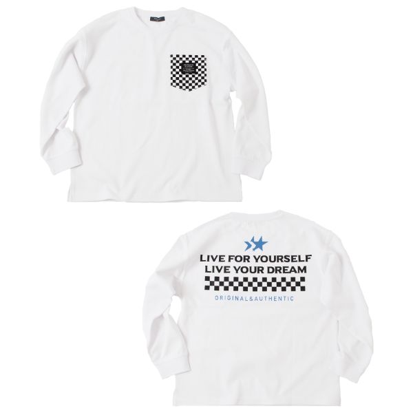 厚手天竺・ドロップショルダーチェッカーポケット長袖Tシャツ