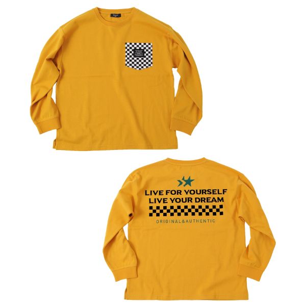 厚手天竺・ドロップショルダーチェッカーポケット長袖Tシャツ