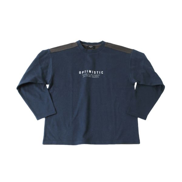 厚手天竺・抗菌防臭加工ドロップショルダー配色切替ロゴプリント長袖Tシャツ