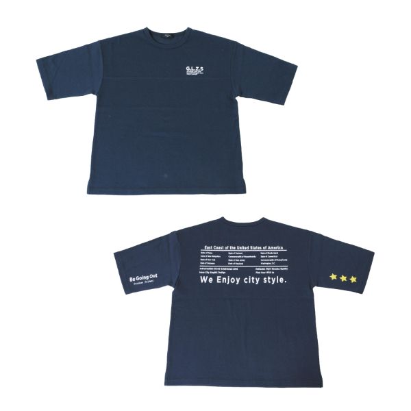 厚手天竺・抗菌防臭加工ドロップショルダーバックプリント5分袖Tシャツ