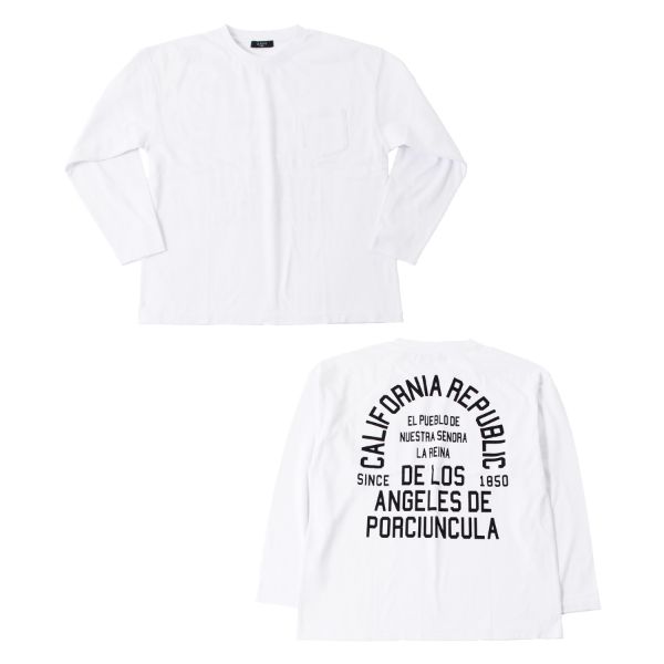 天竺・抗菌防臭加工ドロップショルダーバックプリント長袖Tシャツ