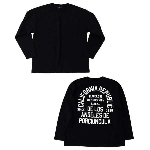 天竺・抗菌防臭加工ドロップショルダーバックプリント長袖Tシャツ