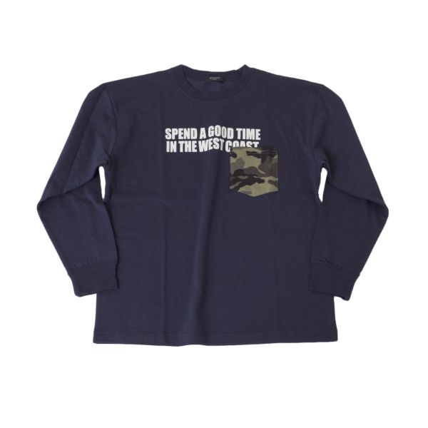 VORTEX天竺・ドロップショルダー異素材ポケットロゴ長袖Tシャツ