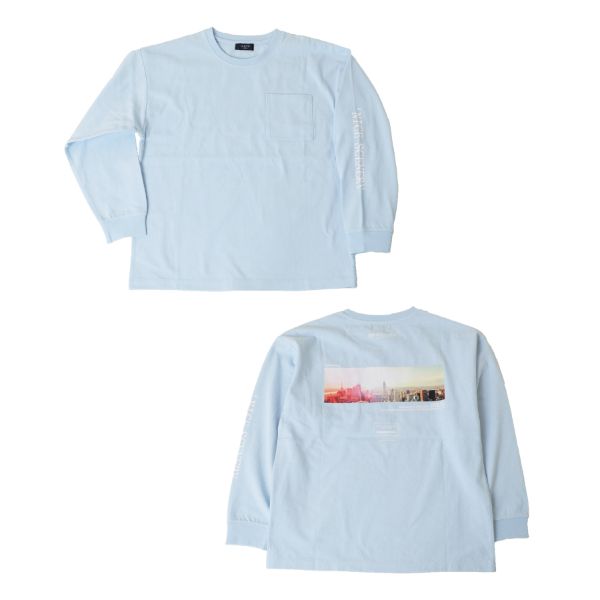 OE天竺・抗菌防臭加工ドロップショルダーバックフォトプリント長袖Tシャツ